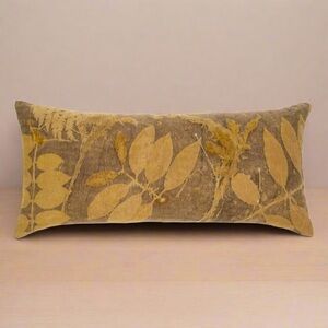 indaba Linen Eco Print Lumbar Pillow Earth Tone with feather insert - NWT